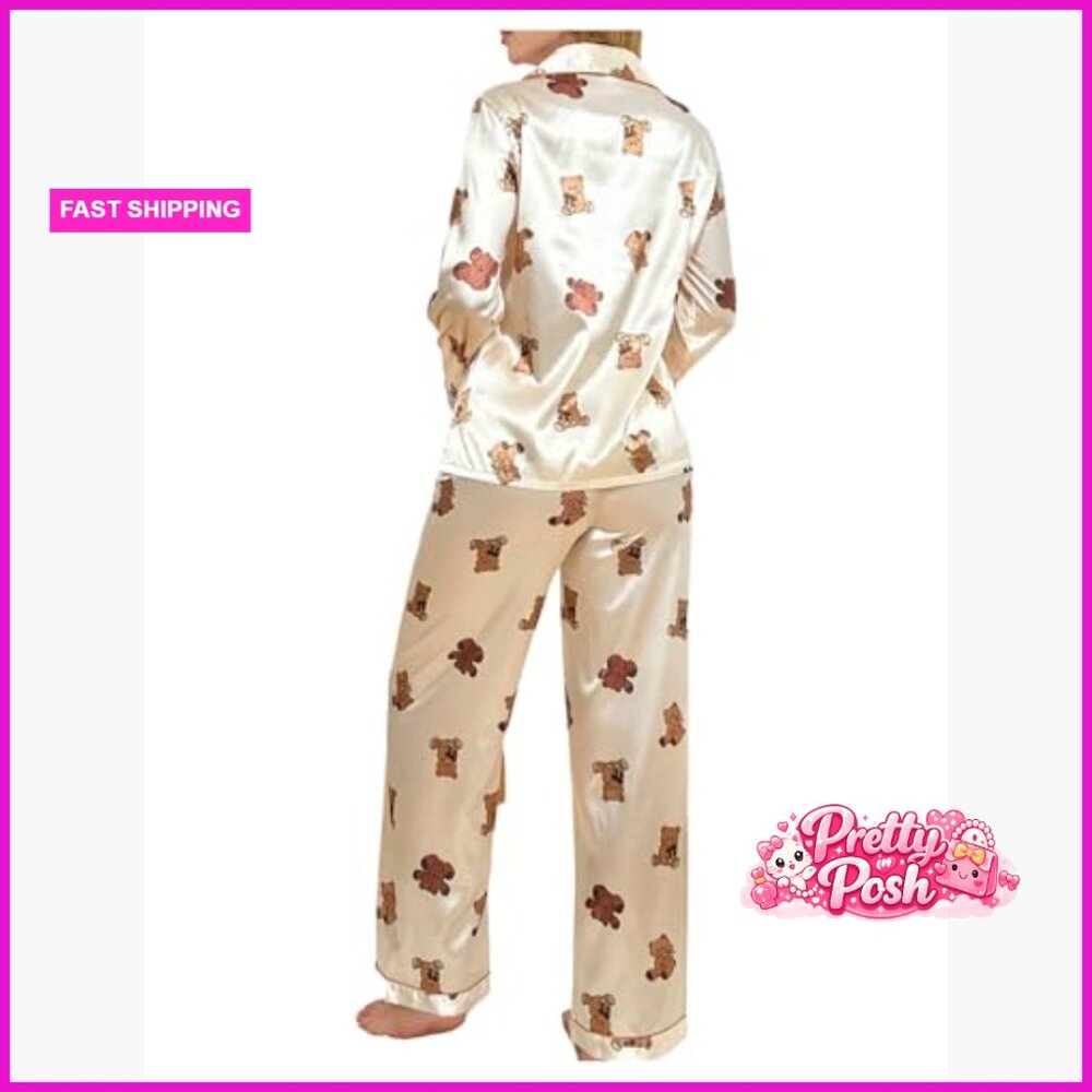 Polyester Elastane Pajama Set Long Sleeve Button … - image 4